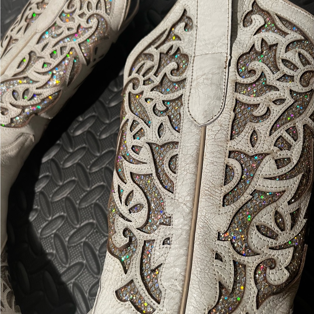 RARE J.B. Dillon Cowgirl Boots White Sparkle size 5.5 Girls - Picture 5 of 12